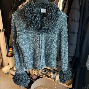 Vintage Large Girls Fringe Wool Zip Up